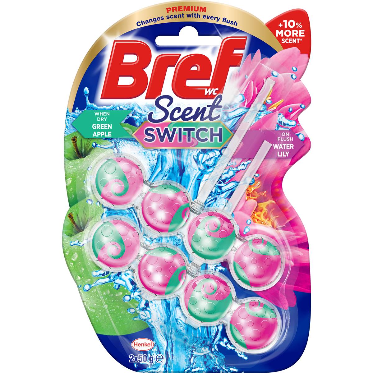 Bref Scent Switch Bowl Cleaner Green Apple/Water Lily 50g 2pk