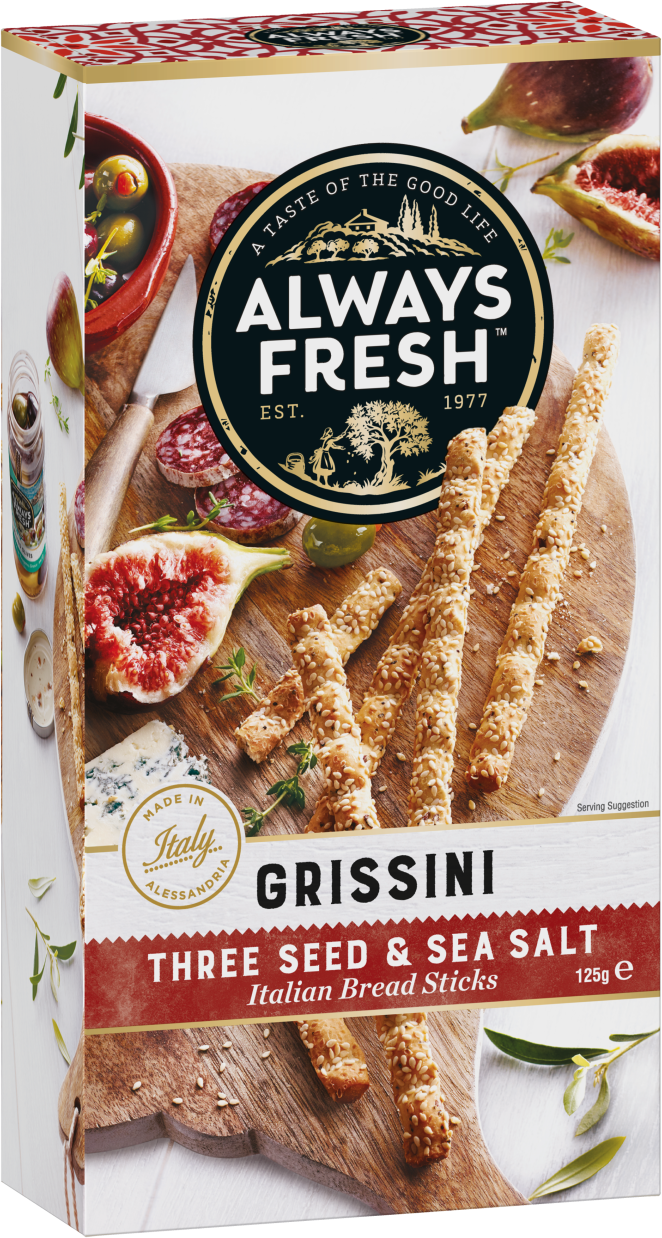 Always Fresh Grissini Three Seed & Sea Salt Bread Sticks 125g
