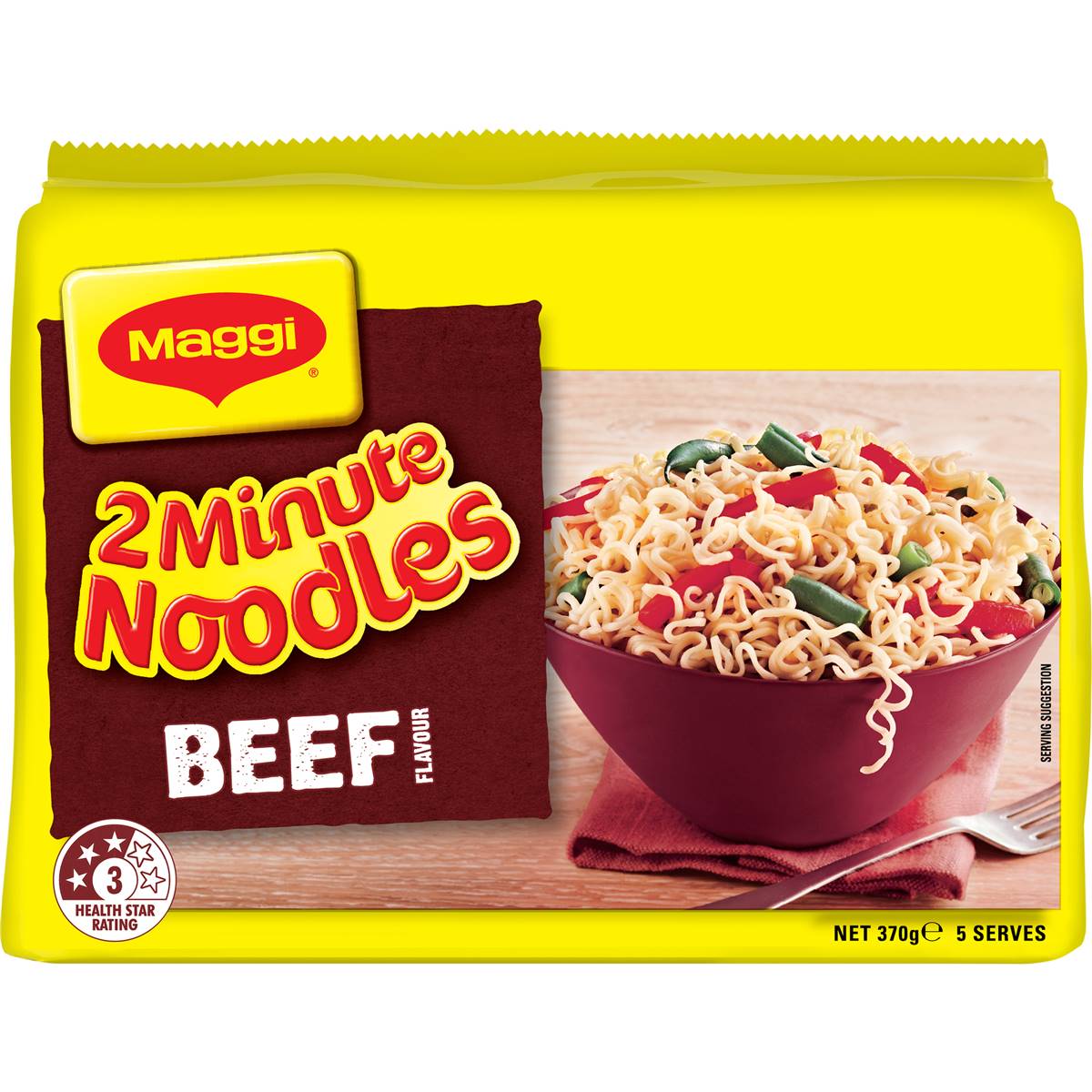 Maggi 2 Minute Noodles Beef 5pk 370g