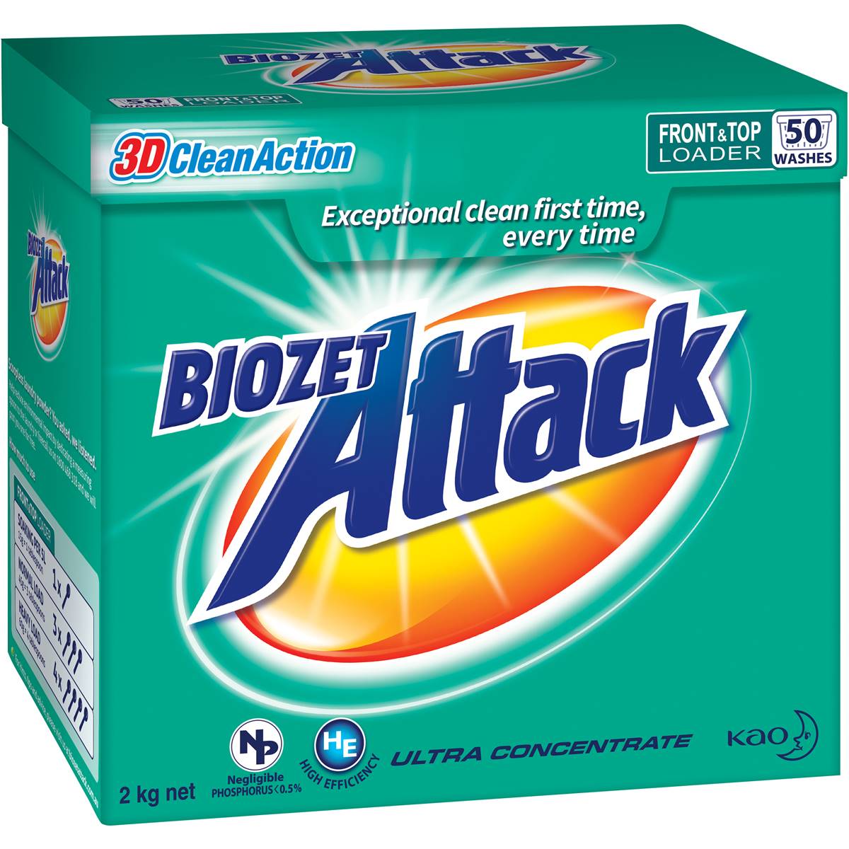 Biozet Attack Front & Top Loader 3D Clean Action Laundry Powder 2kg