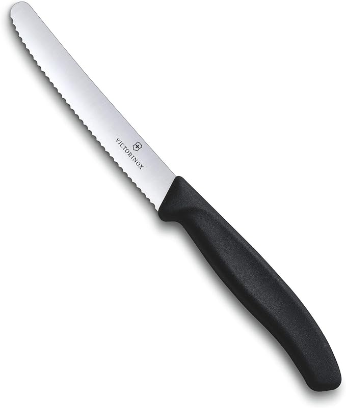Victorinox Steak & Tomato Knife 11cm Round Tip Wavy Edge Black