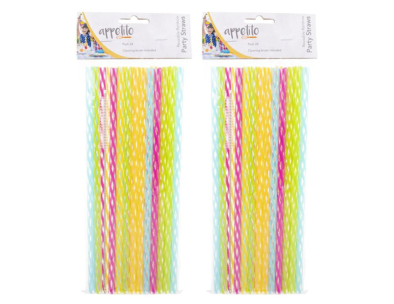 Appetito Reusable Party Straws with Cleaning Brush 24pk