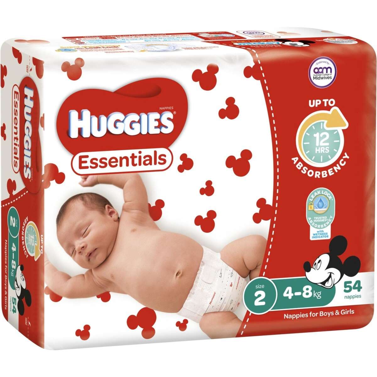 Huggies Essentials Nappies Size 2 Infant 4-8Kg 54pk