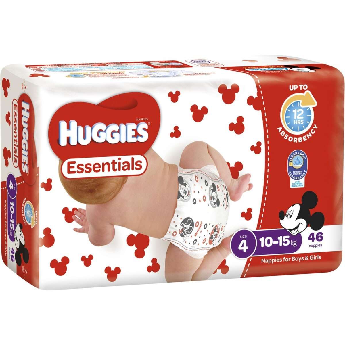 Huggies Essentials Nappies Size 4 Toddler 10-15Kg 46 Pack