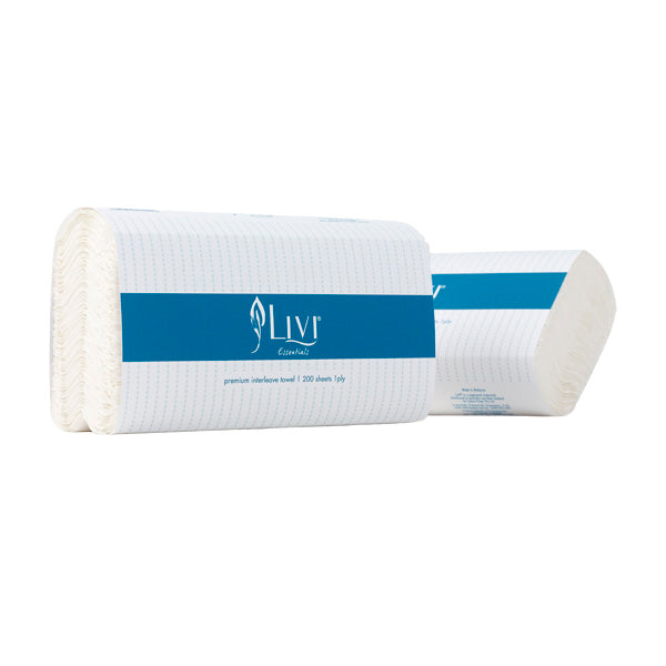 Livi Essentials 1ply Premium 200sh Multifold Hand Towel 20pk
