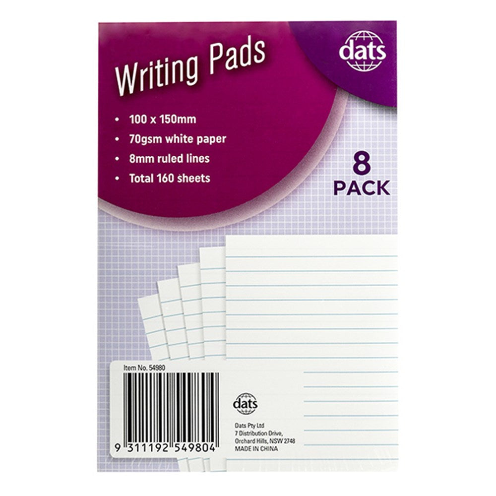 Dats Writing Pads 100 x 150mm 8pk