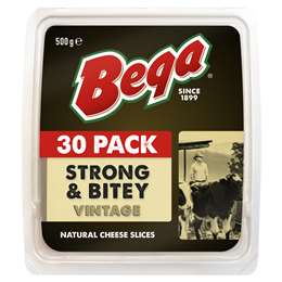 Bega Cheese Slices Strong & Bitey 30pk 500g