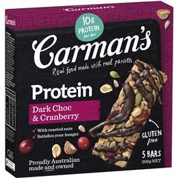 Carmans Protein Bar Dark Choc & Cranberry  Gluten Free 5pk 200g