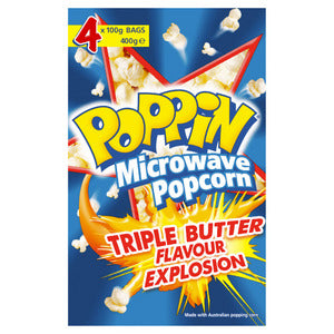 Poppin Microwave Popcorn Triple Butter Explosion 4pk 400g