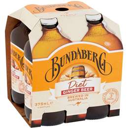 Bundaberg Bottles Diet Ginger Beer 375ml 4pk
