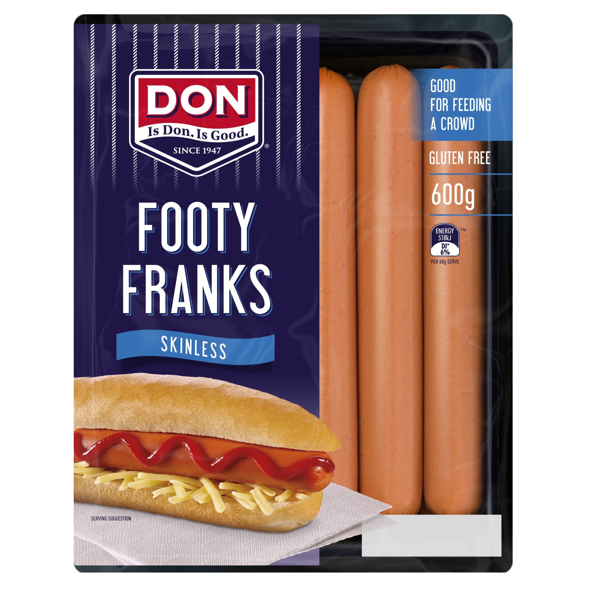 Don Footy Franks Skinless 600g