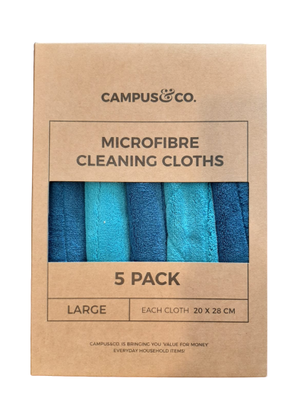 Campus&Co Double Layer Aqua Microfibre Cleaning Cloth 20 x 28 - Pack of 5