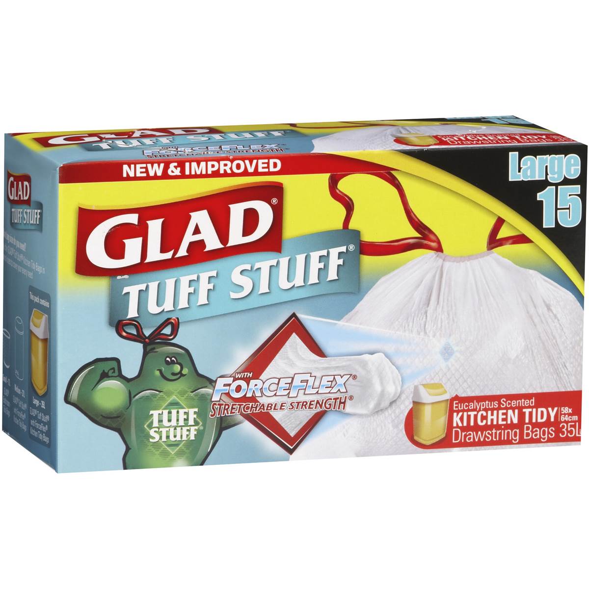 Glad Tuff Stuff Kitchen Tidy Drawstring 35L Lge 15pk