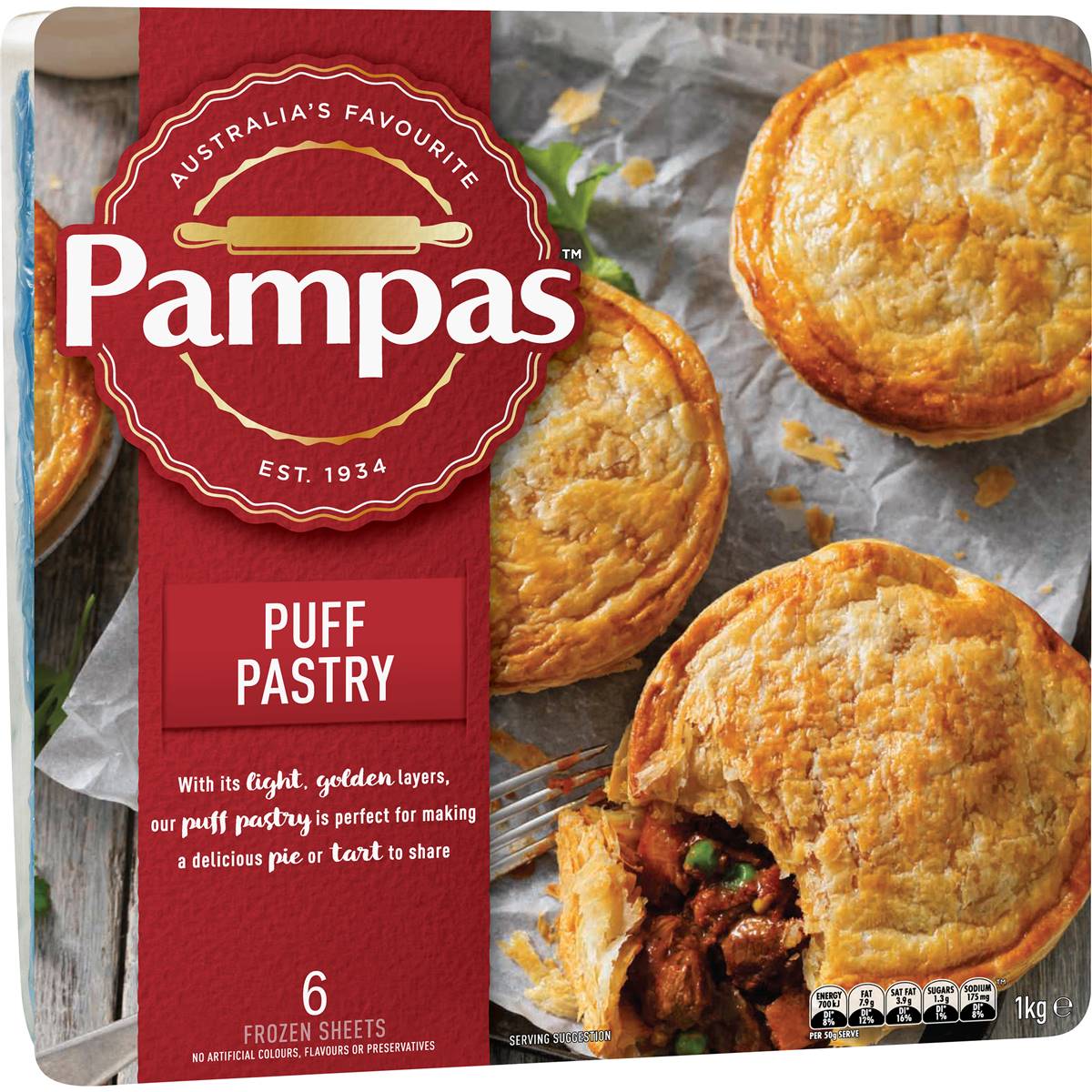 Pampas Puff Pastry 6pk 1kg