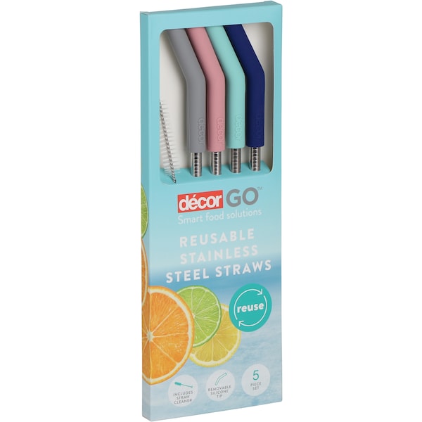 Decor Reusable Stainless Steel Straws 5pk