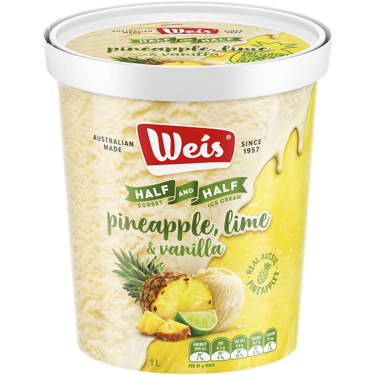 Weis Half & Half Pine Lime Sorbet Vanilla Icecream 1L