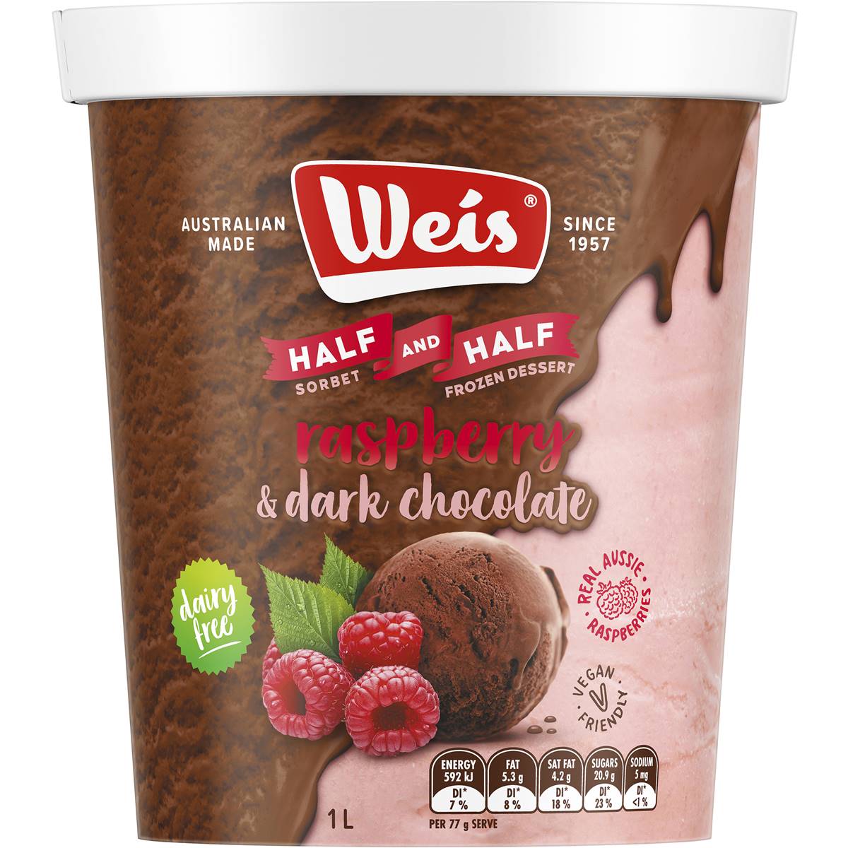 Weis Half & Half Raspberry Sorbet Dark Chocolate Frozen Dessert 1L