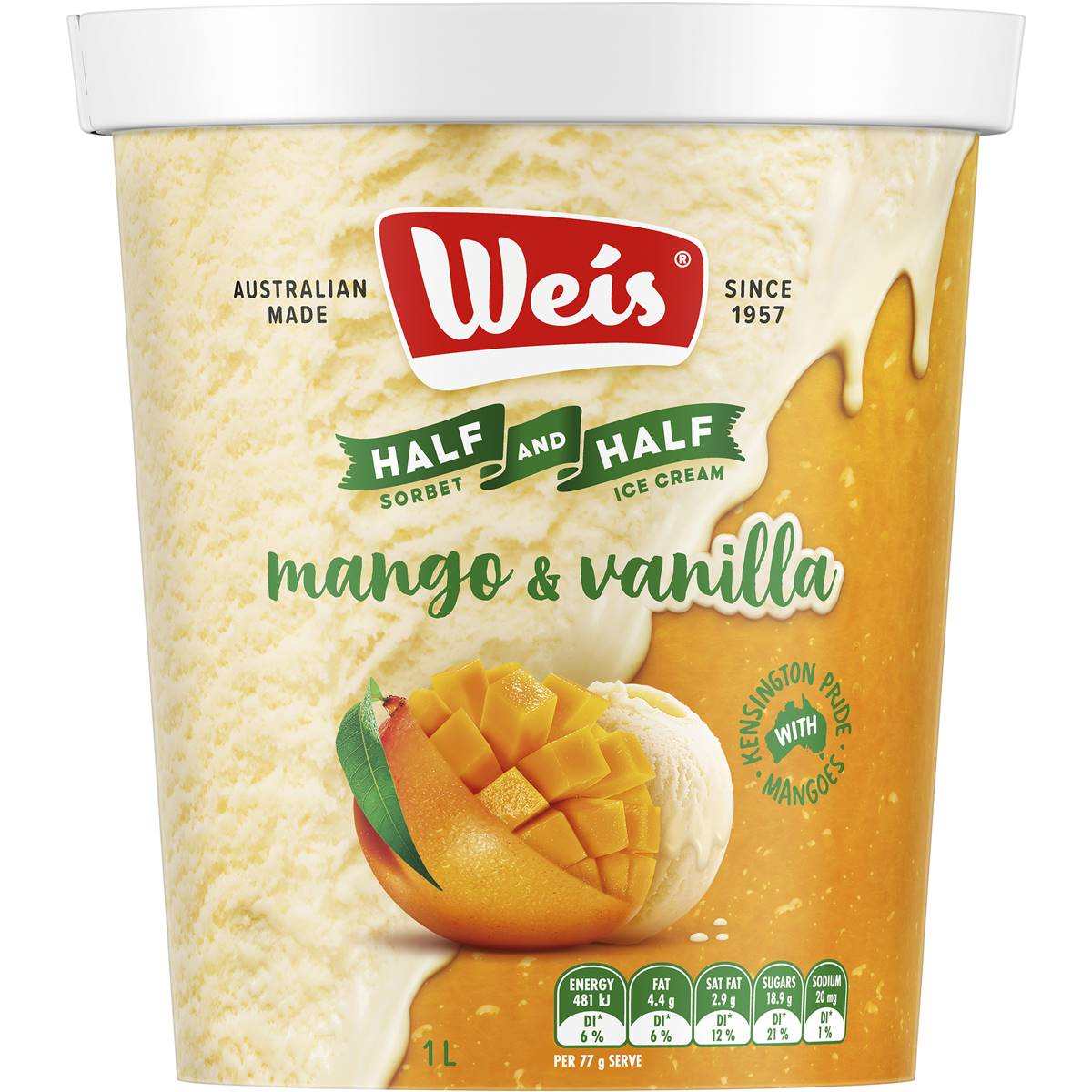 Weis Half & Half Mango Sorbet Vanilla Icecream 1L