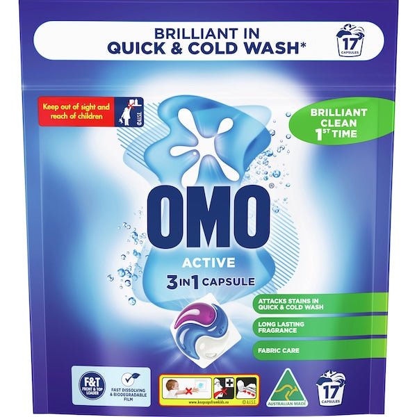 Omo Active 3 in 1 Laundry Capsules 17pk