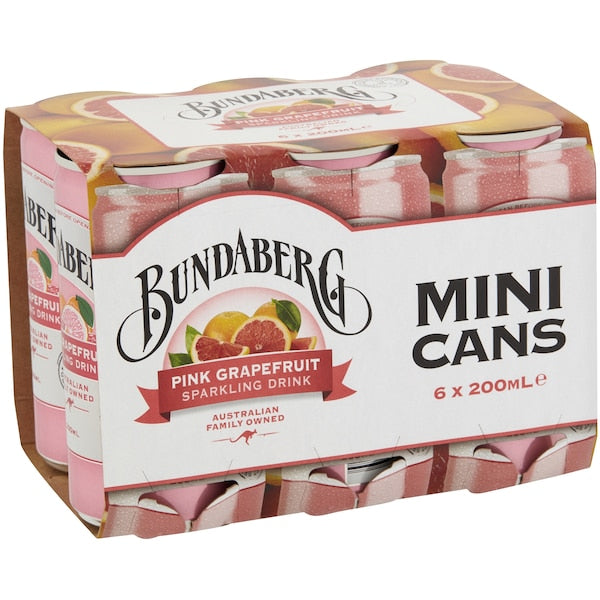 Bundaberg Mini Cans Pink Grapefruit 200ml 6pk