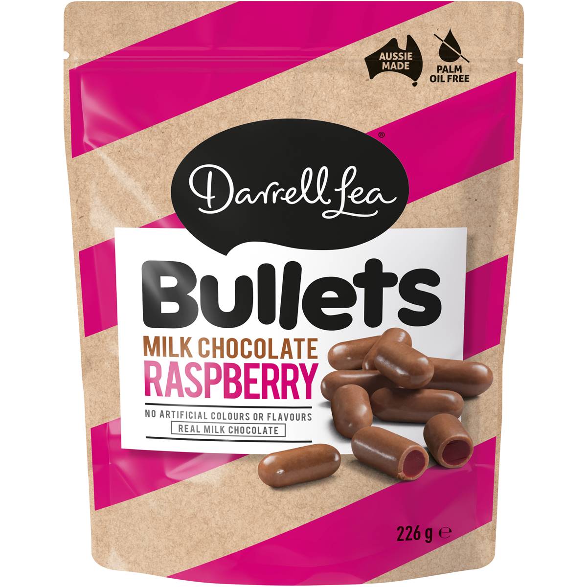 Darrell Lea Milk Chocolate Raspberry Bullets 204g