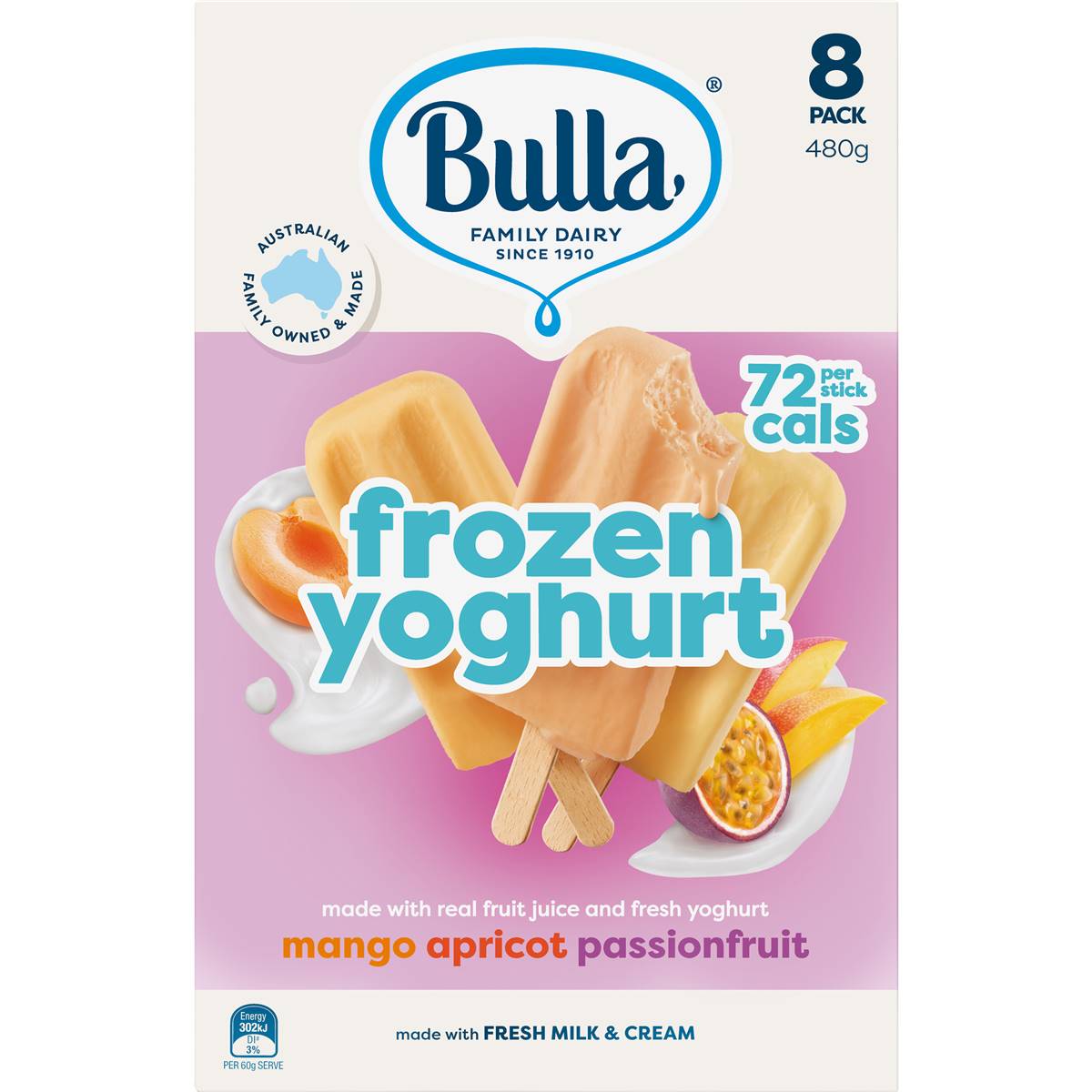 Bulla Frozen Yoghurt Apricot/Mango/Passionfruit 8pk 480g