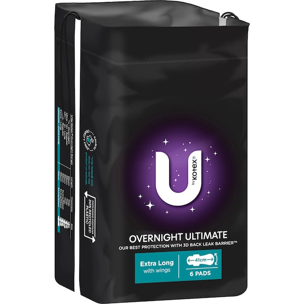U by Kotex Overnight Ultimate Pads With Wings 6pk