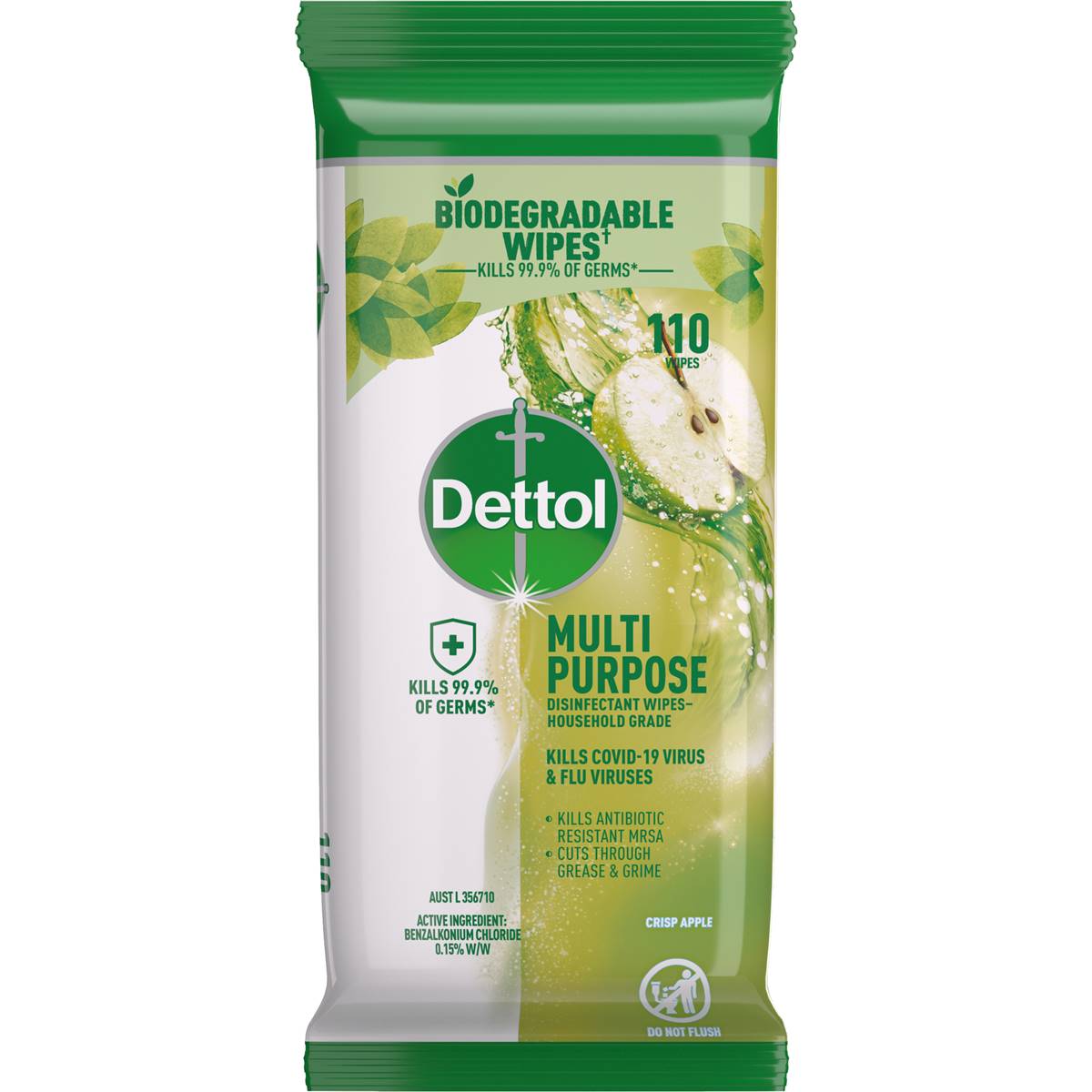 Dettol Multipurpose Antibacterial Wipes Crisp Apple 110pk