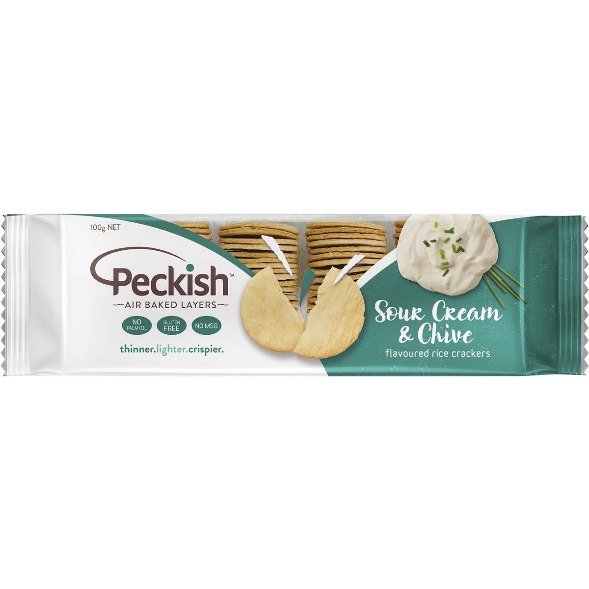 Peckish Thins Rice Crackers Sour Cream & Chives 90g