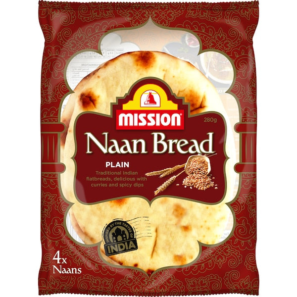 Mission Indian Naan Bread Plain 4pk 280g