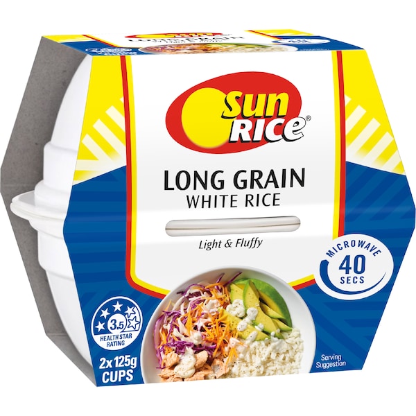 Sunrice Long Grain Rice Microwave Cups Gluten Free 2pk 250g