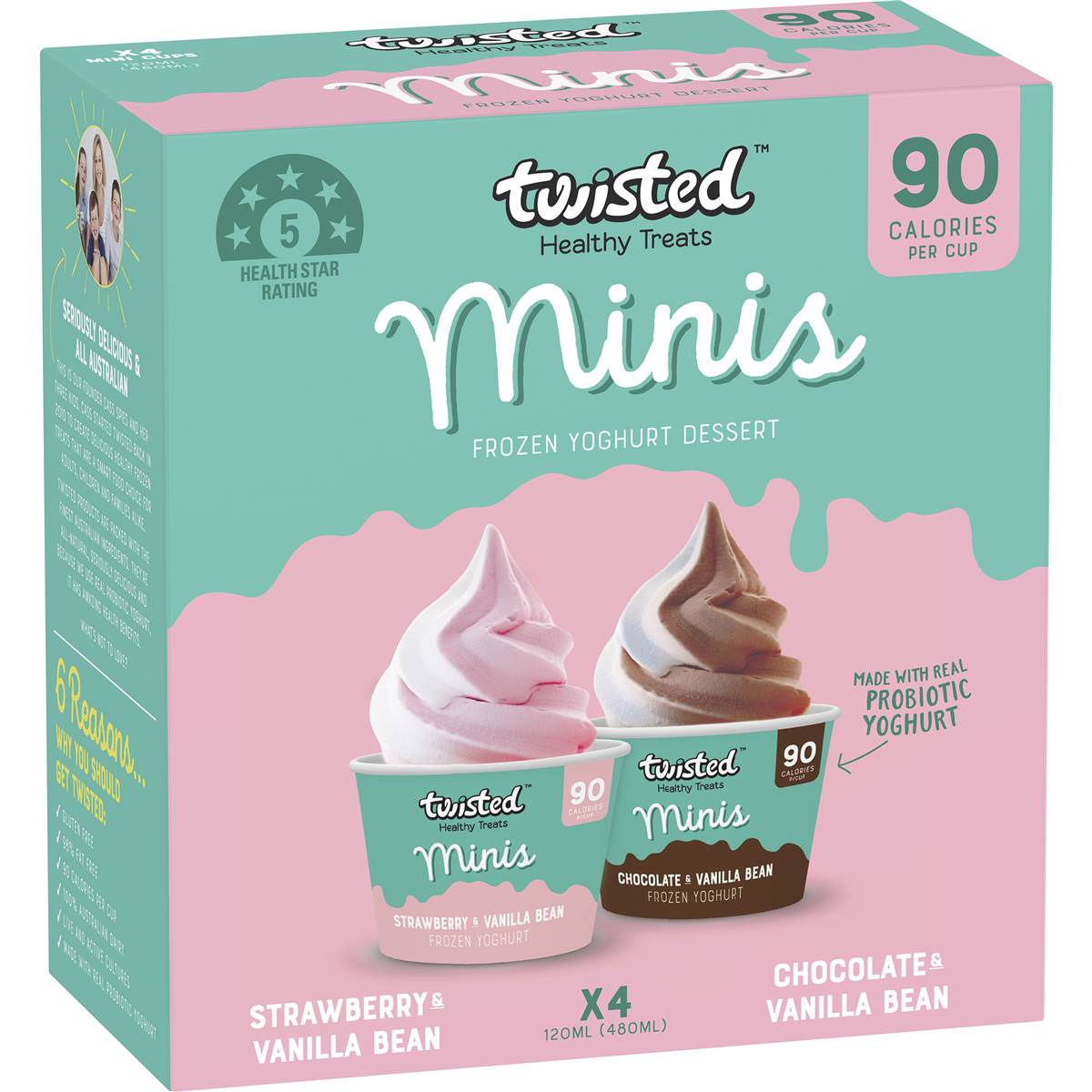 Twisted Frozen Yoghurt Strawb/Choc/Vanilla Bean 4pk 480ml