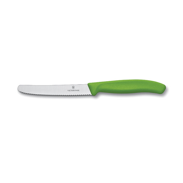 Victorinox Steak & Tomato Knife 11cm Round Tip Wavy Edge Green