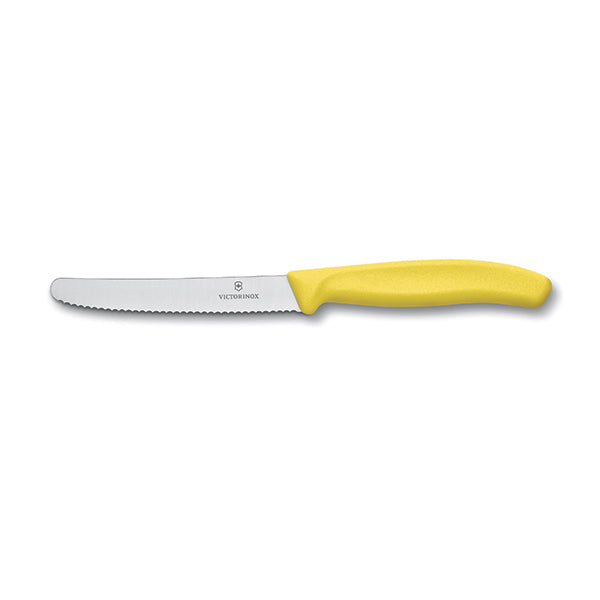 Victorinox Steak & Tomato Knife 11cm Round Tip Wavy Edge Yellow