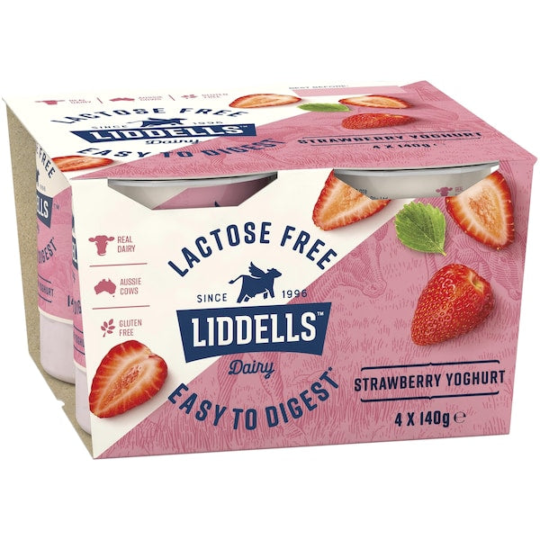 Liddells Lactose Free Yoghurt Strawberry 140g 4pk