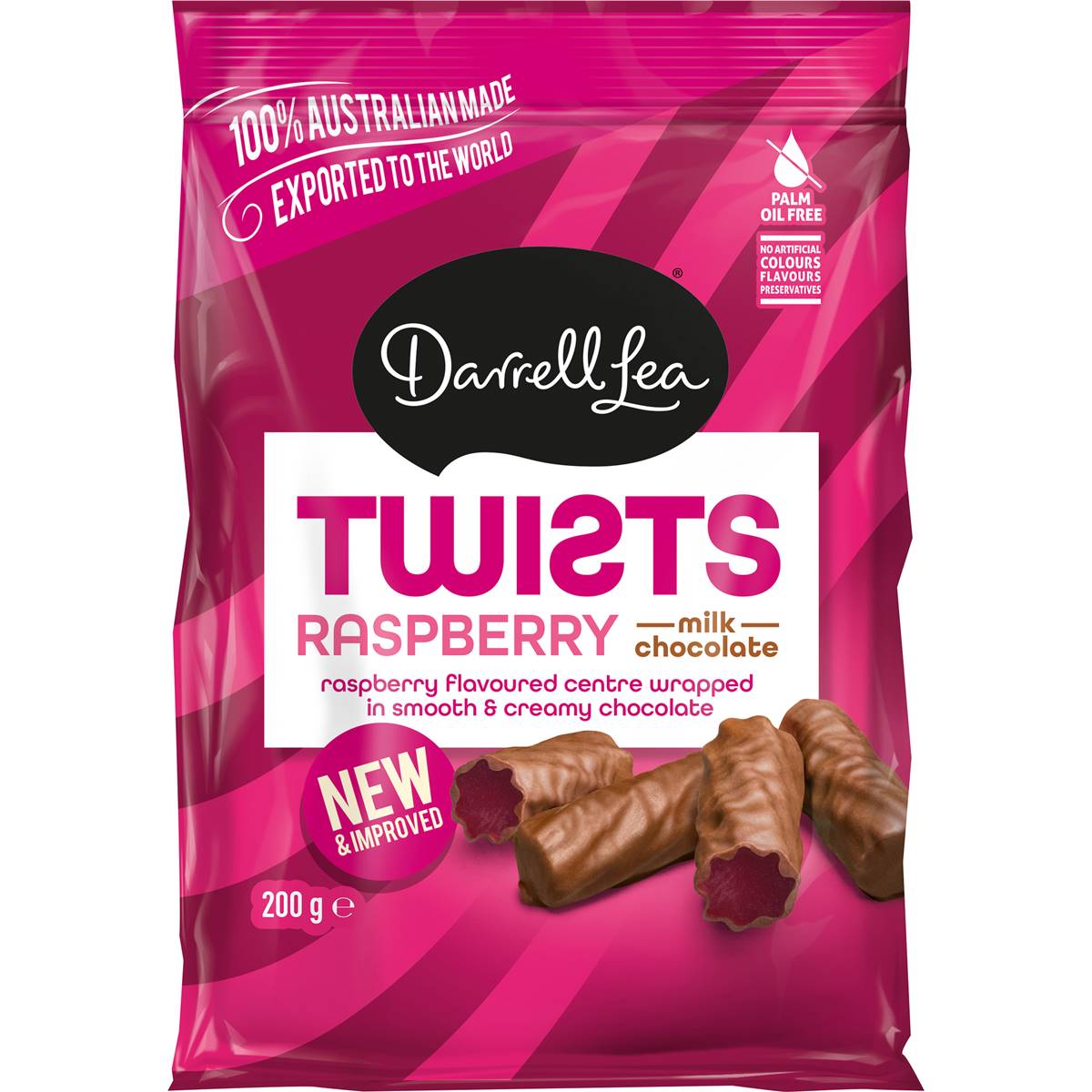 Darrell Lea Twists Milk Chocolate & Raspberry 200g