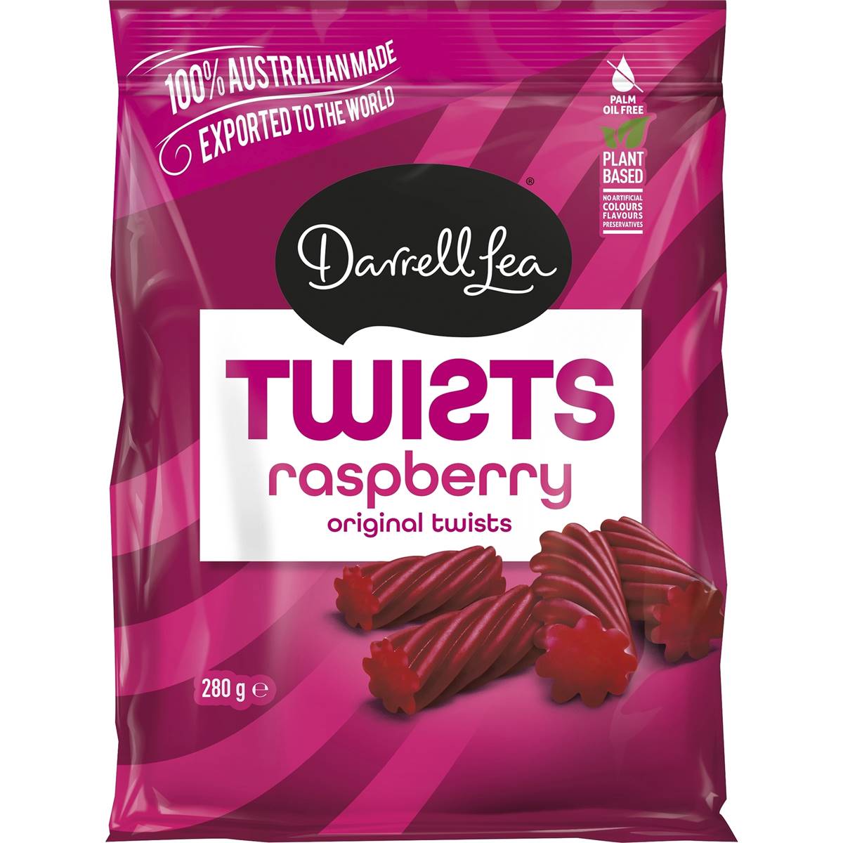 Darrell Lea Raspberry Twists 280g