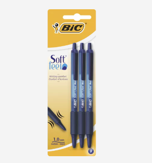 Bic Soft Feel Retractable Pen Blue 3pk