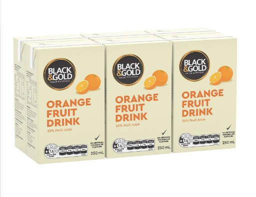 Black & Gold Fruit Drink Orange 250ml 6pk