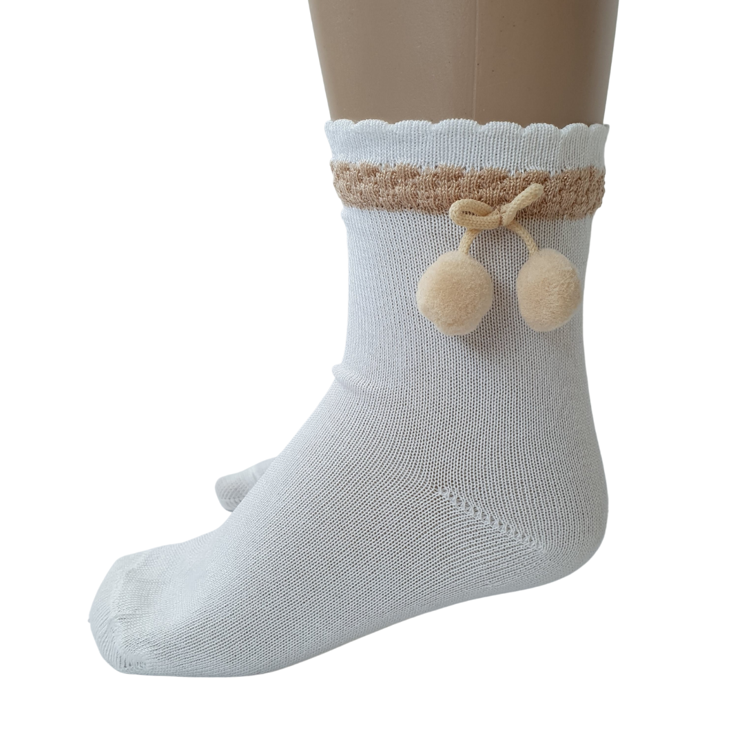 Carlomagno 2500 Colour Contrast Pom Pom Ankle Sock Celeste Size 2