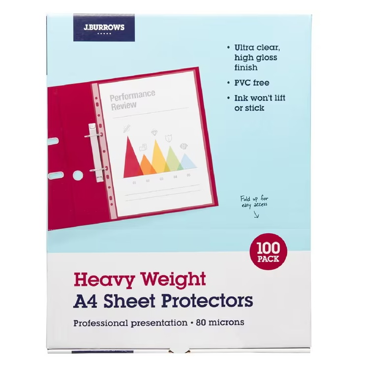 J.Burrows A4 Sheet Protectors Heavy Weight 100pk