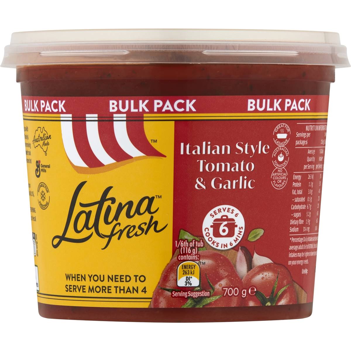 Latina Fresh Italian Tomato with Onion & Garlic Pasta Sauce 700g