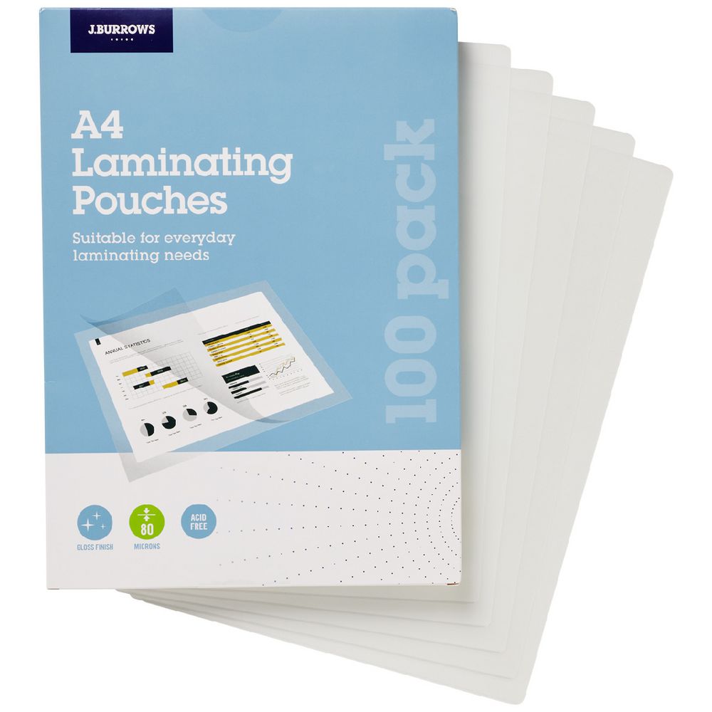 J Burrows A4 Laminating Pouches 100pk