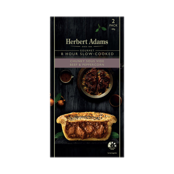 Herbert Adams Slow Cooked Chunky Sous Vide Beef & Peppercorn 2pk 400g