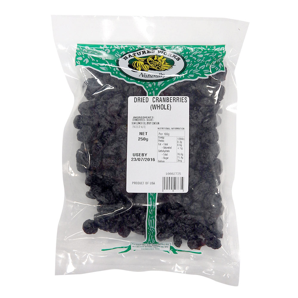 Natures Works Whole Dried Cranberries 250g