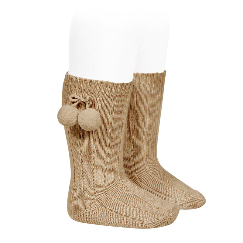 3015/2 Condor Cotton Rib Pompom Knee High Sock Camel (326) 4