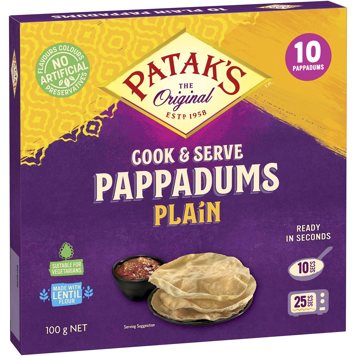 Pataks Pappadums Plain 10pk 100g