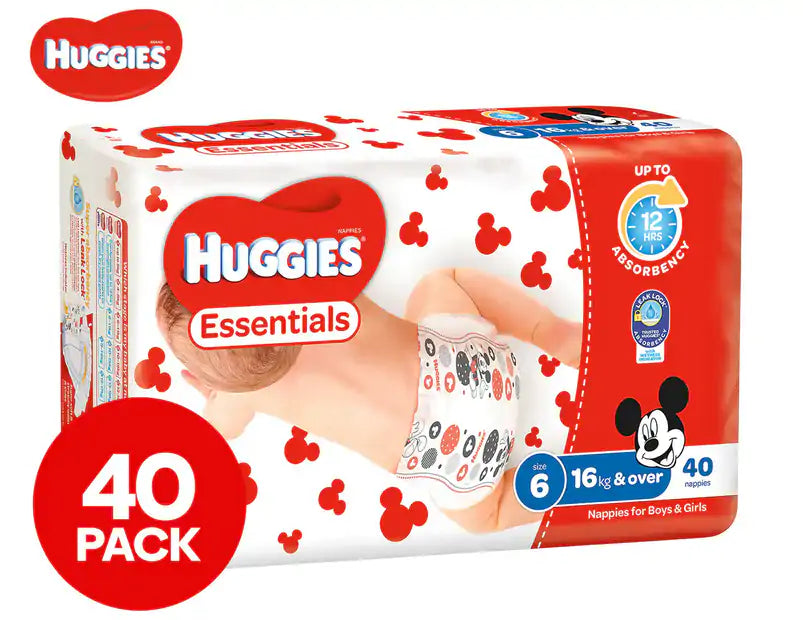 Huggies Essentials Nappies Size 6 Junior 16kg+ 40pk