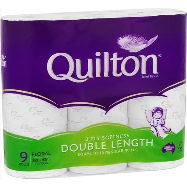 Quilton 3ply Double Length Toilet Tissue 9pk