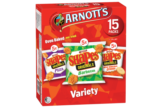 Arnotts Shapes Variety Box Pizza BBQ Crimpy 15pk